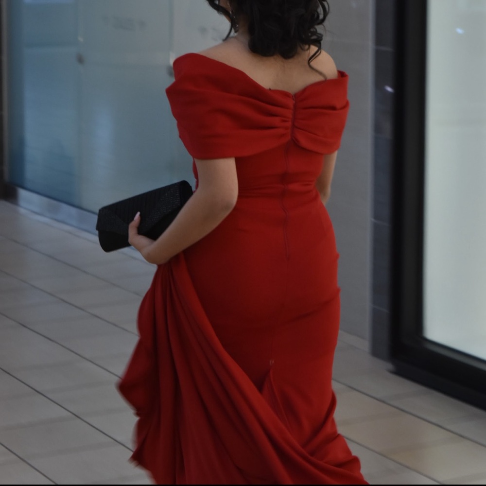 Red off the shoulder long dress